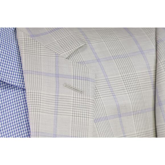 Beaux New York Bespoke Custom Gray Purple Windowpane Wool Linen Silk Blazer 42S - Picture 5 of 11